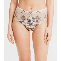 Culotte Taille Haute Broderie Florale - Beige